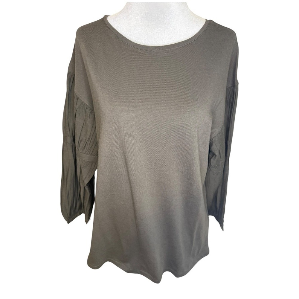 Madewell Puff-Sleeve Drop-Shoulder Knit Top Crewneckâ Olive Green Size Small NWT